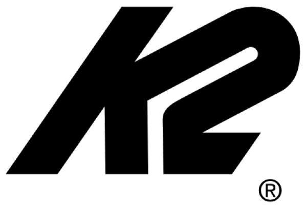 Black logo with stylized, slanted letters 'K2' on a white background, conveying a sleek, modern design with a registered trademark symbol.