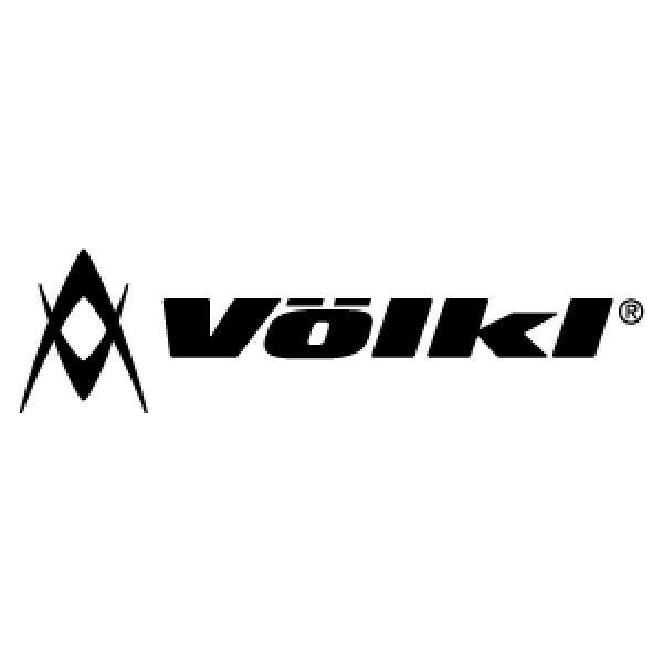 Black Völkl logo features bold, stylized text with a diagonal line design on the left, conveying a dynamic and sporty feel.