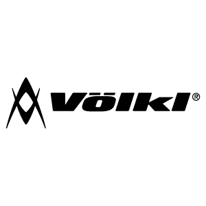 Black Völkl logo features bold, stylized text with a diagonal line design on the left, conveying a dynamic and sporty feel.
