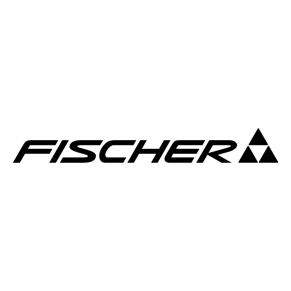 Stylized black-colored triple triangle symbol. Black text "Fischer" under angle