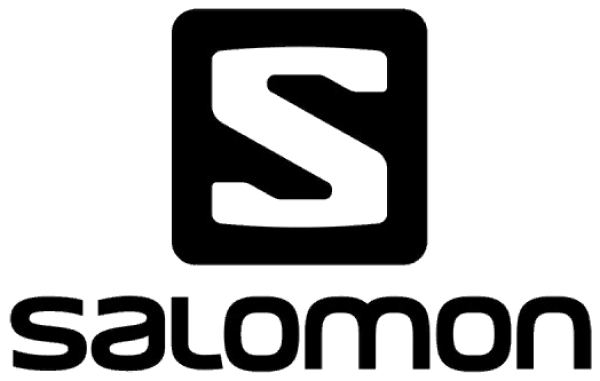 Black and white Salomon logo featuring a stylized "S" in a square above the brand name in lowercase letters. Simple, bold, and modern design.