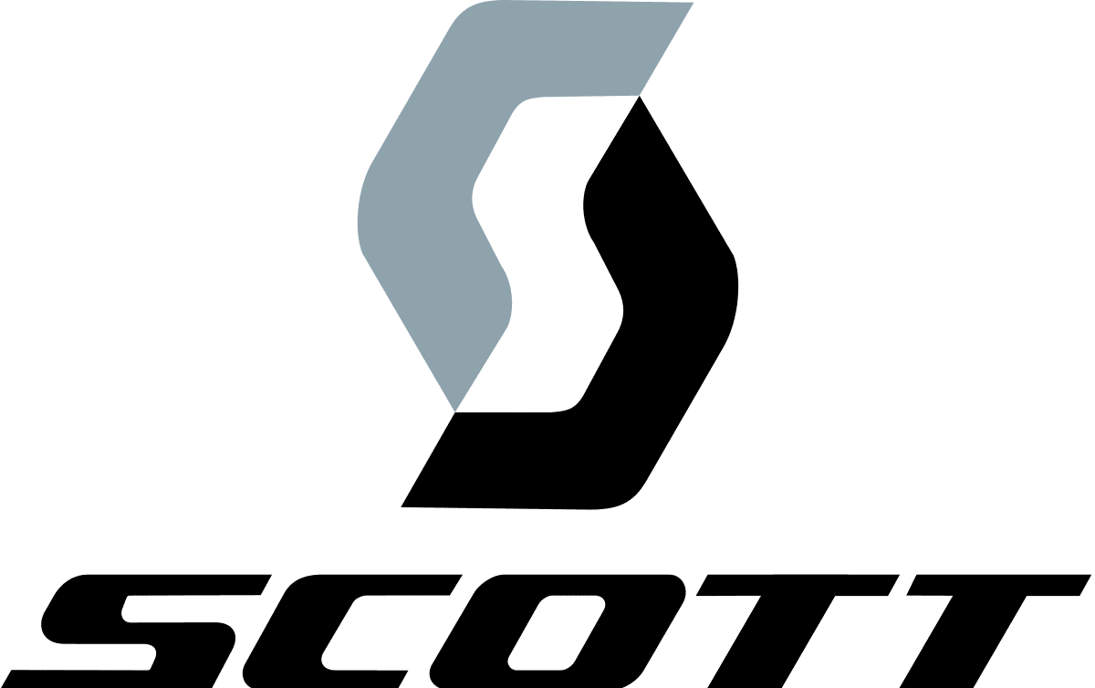 Stylized arrow symbol in light blue points diagonally upwards. Bold black text reads 'Scott' below the arrow, conveying a dynamic, modern feel.