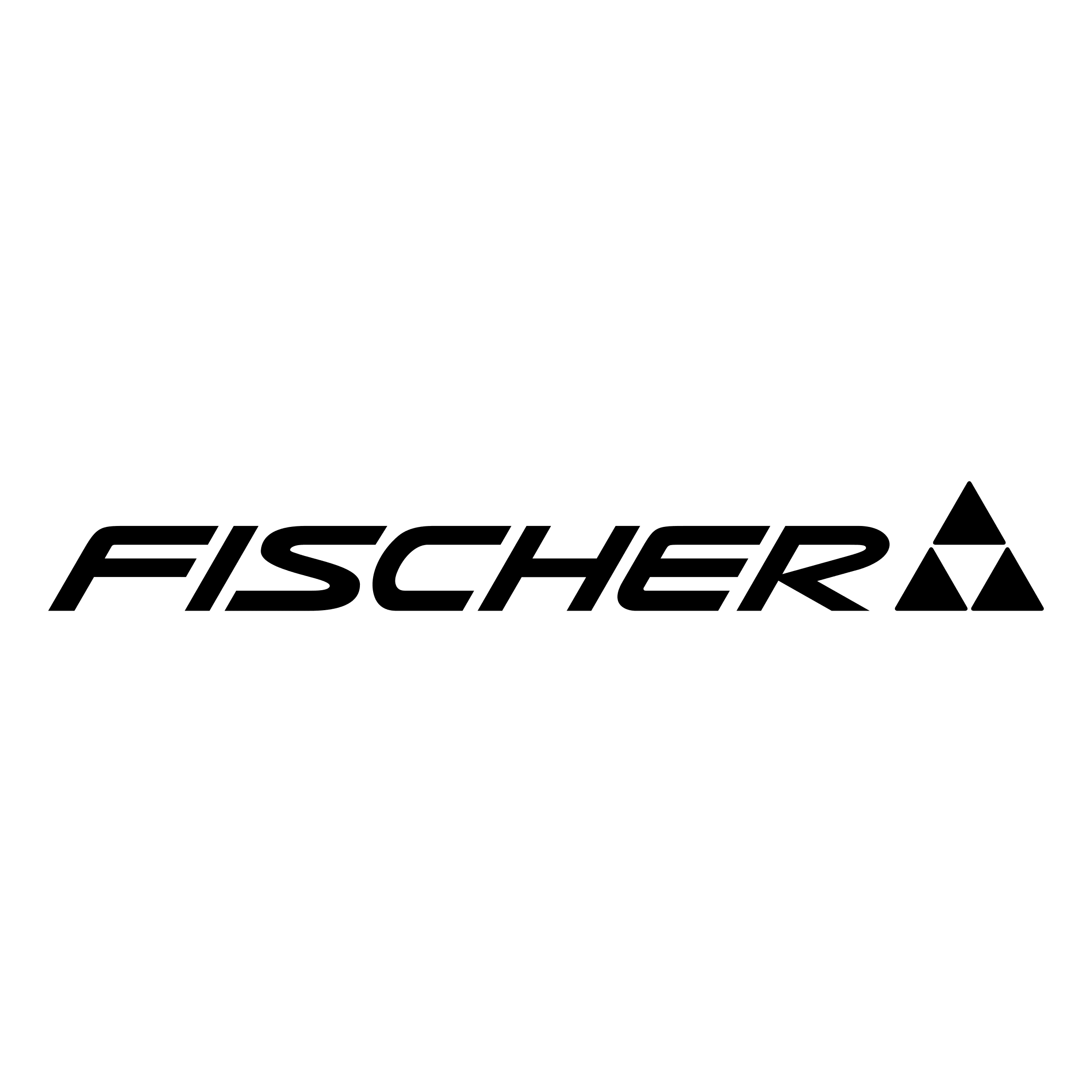 Stylized black-colored triple triangle symbol. Black text "Fischer" under angle